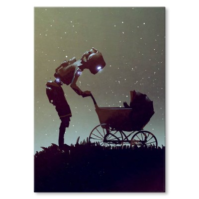 Plakat metalowy Robot i dziecko Prezent