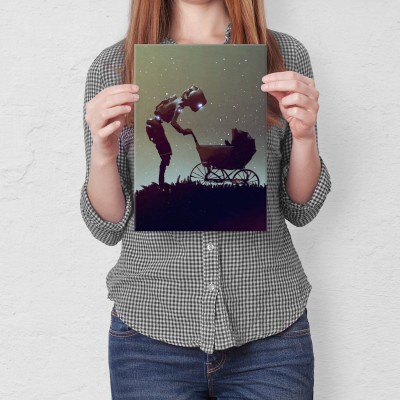 Plakat metalowy Robot i dziecko Prezent