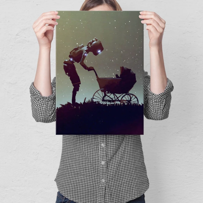Plakat metalowy Robot i dziecko Prezent
