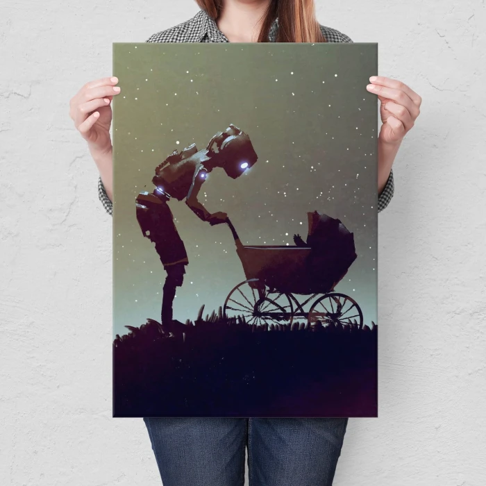 Plakat metalowy Robot i dziecko Prezent