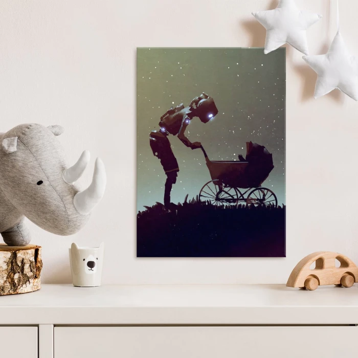 Plakat metalowy Robot i dziecko Prezent