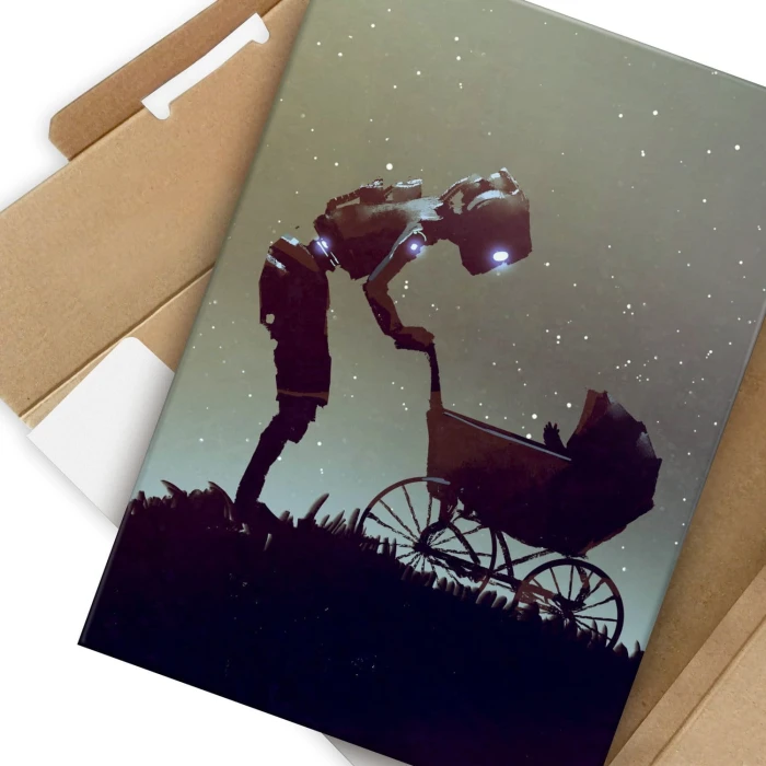 Plakat metalowy Robot i dziecko Prezent