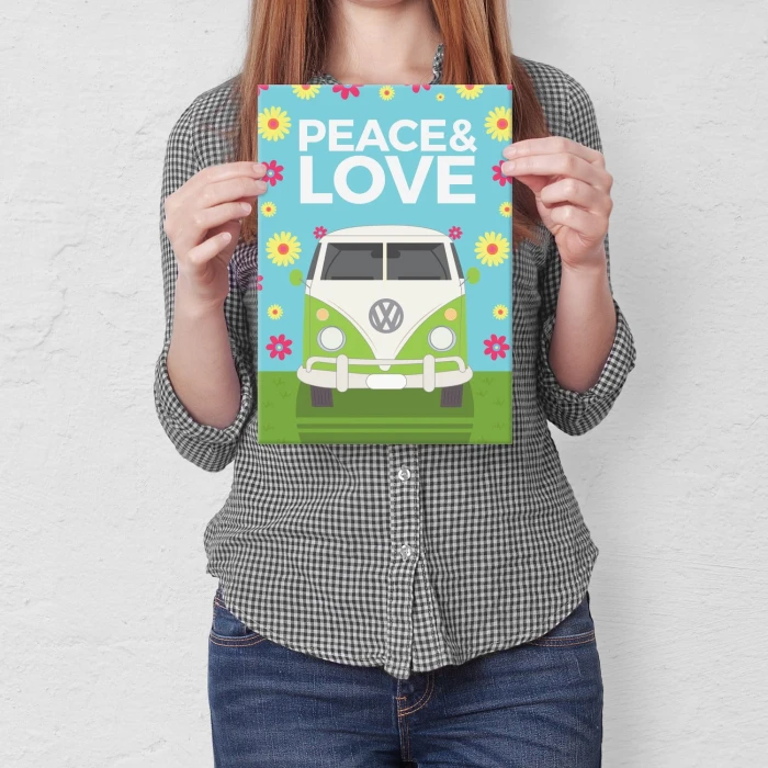Plakat metalowy Peace & Love Hippie Prezent