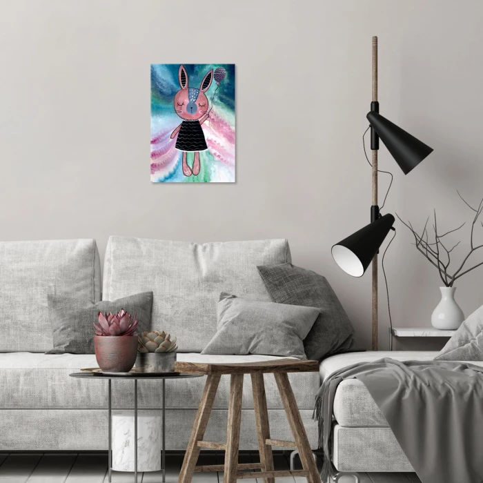Plakat metalowy Różowy królik Prezent