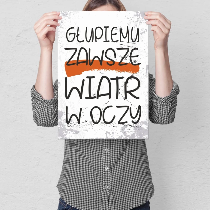 Plakat metalowy Głupiemu wiatr w oczy Prezent