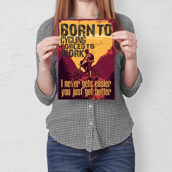 Plakat metalowy Born to cycling Prezent