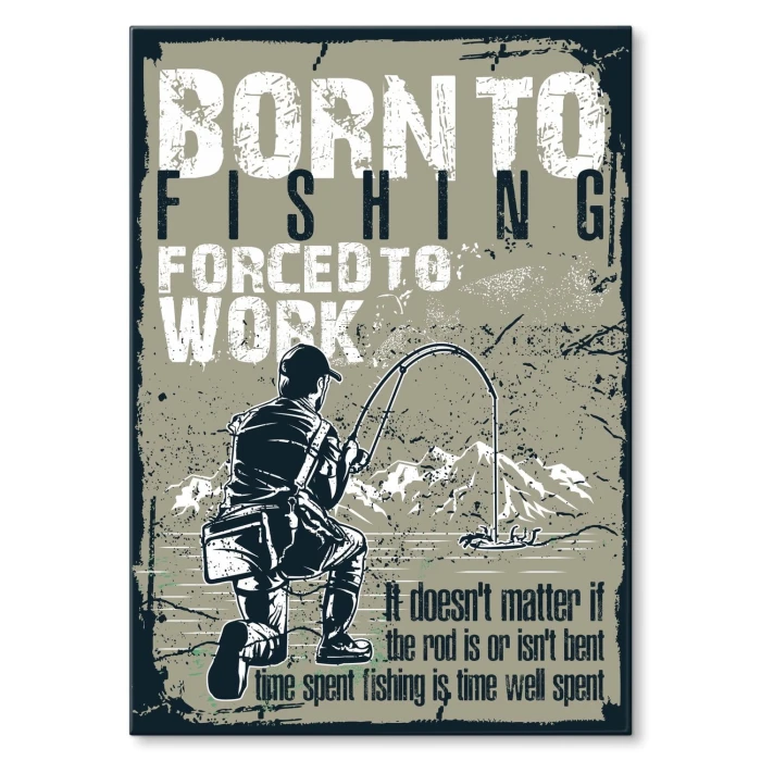 Plakat metalowy Born to fishing Prezent