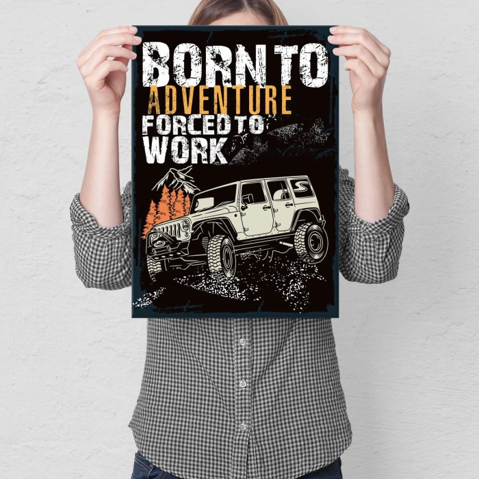 Plakat metalowy Born to adventure Prezent
