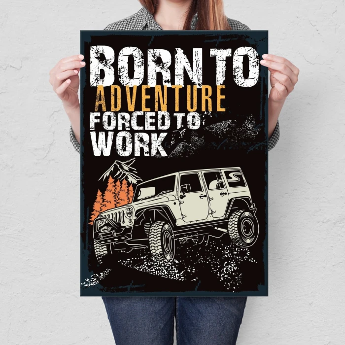Plakat metalowy Born to adventure Prezent
