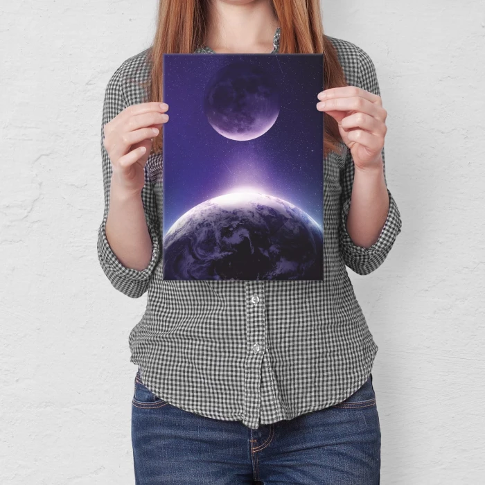 Plakat metalowy Księżyc i Ziemia Prezent