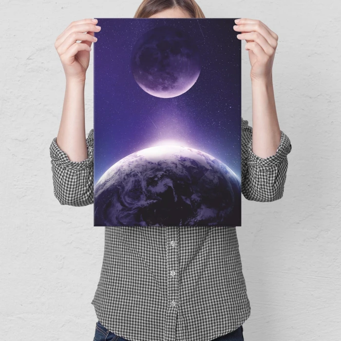 Plakat metalowy Księżyc i Ziemia Prezent