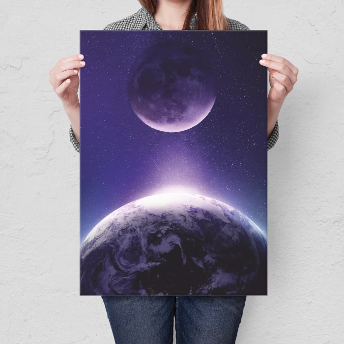 Plakat metalowy Księżyc i Ziemia Prezent