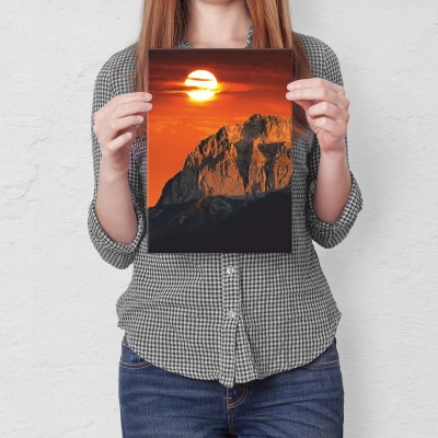 Plakat metalowy Zachód słońca w górach Prezent