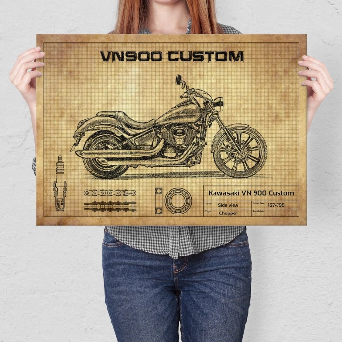 Plakat metalowy Kawasaki VN 900 Custom Prezent