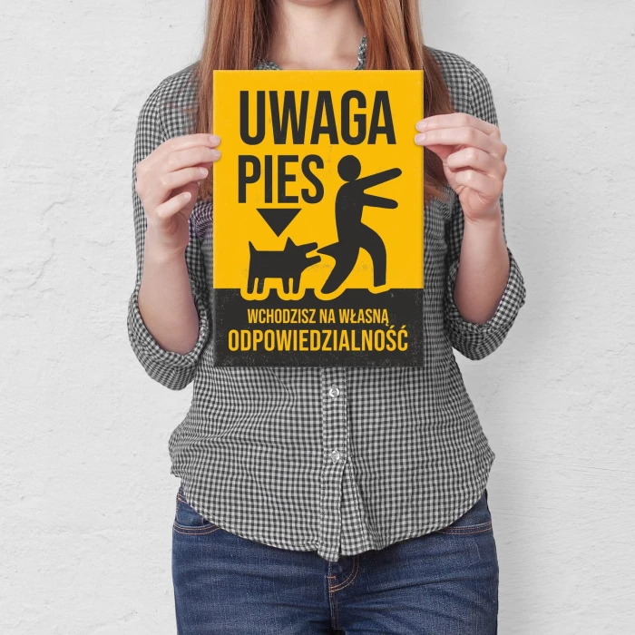Plakat metalowy Uwaga Pies Prezent