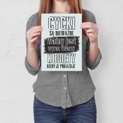Plakat metalowy Cycki są nieważne Prezent