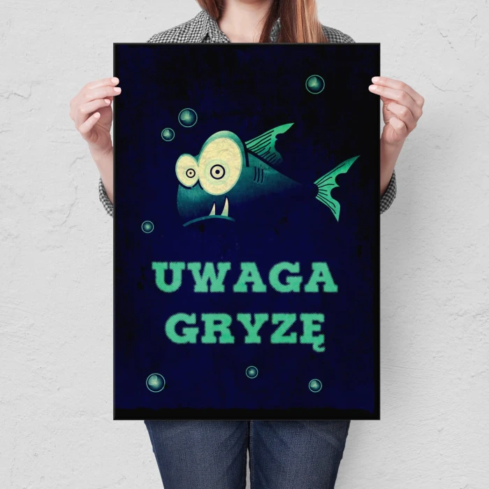 Plakat metalowy Uwaga gryzę Prezent