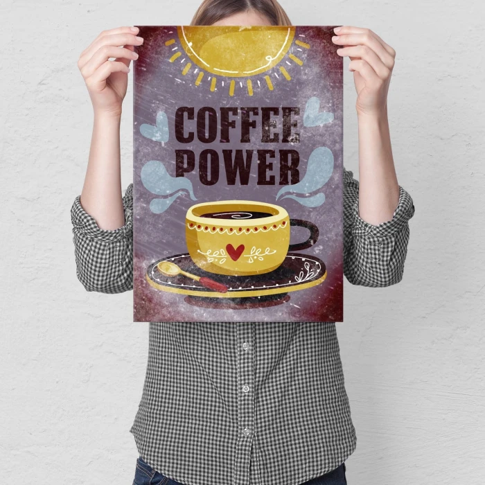 Plakat metalowy Coffee power Prezent