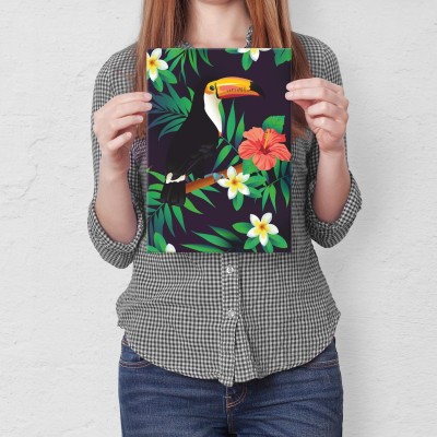 Plakat metalowy Tukan i kwiaty Prezent