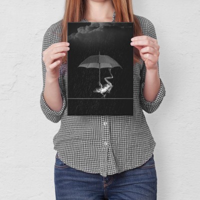 Plakat metalowy Żaba w deszczu Prezent