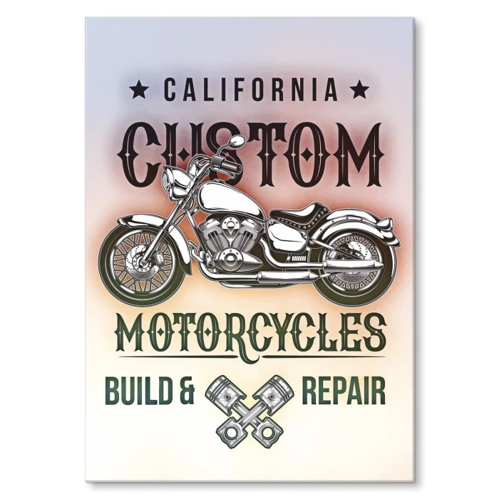 Plakat metalowy California custom motorcycles Prezent