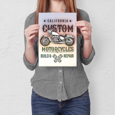Plakat metalowy California custom motorcycles Prezent