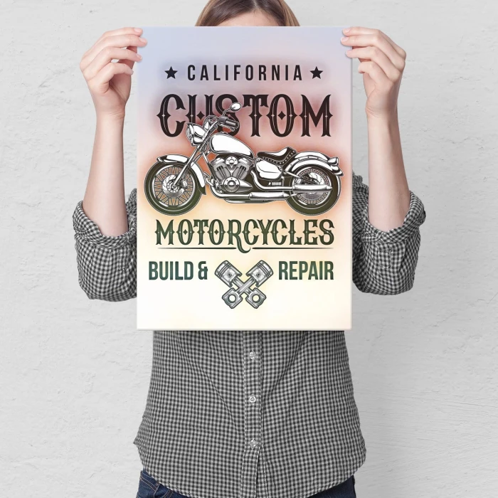 Plakat metalowy California custom motorcycles Prezent