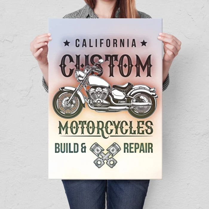 Plakat metalowy California custom motorcycles Prezent