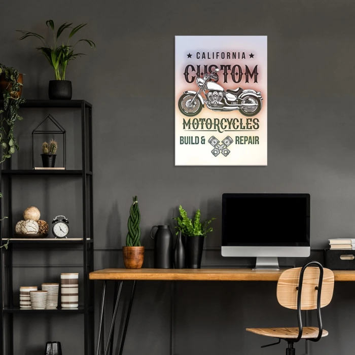 Plakat metalowy California custom motorcycles Prezent
