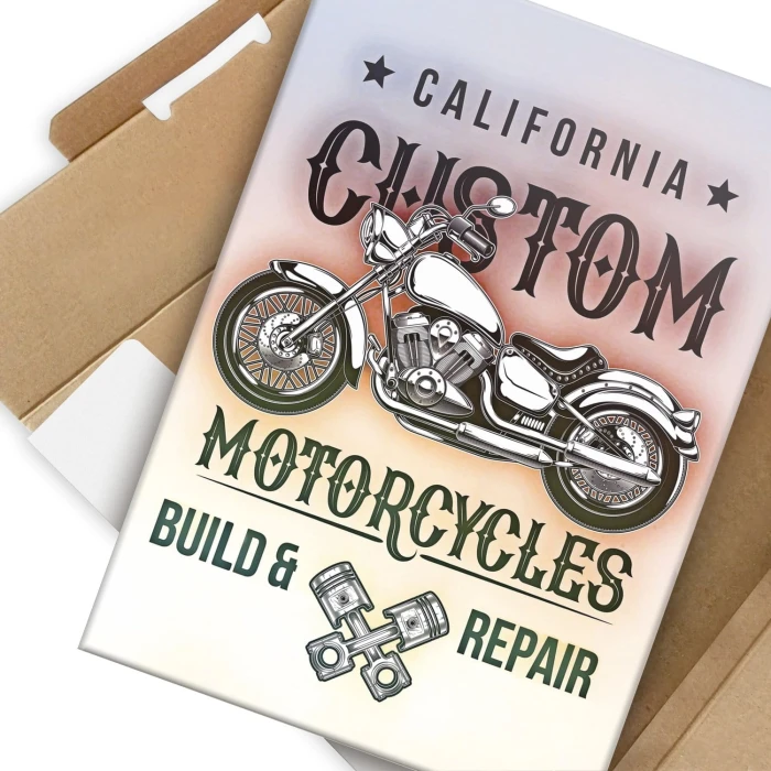 Plakat metalowy California custom motorcycles Prezent