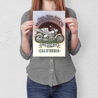 Plakat metalowy California motorcycles Prezent