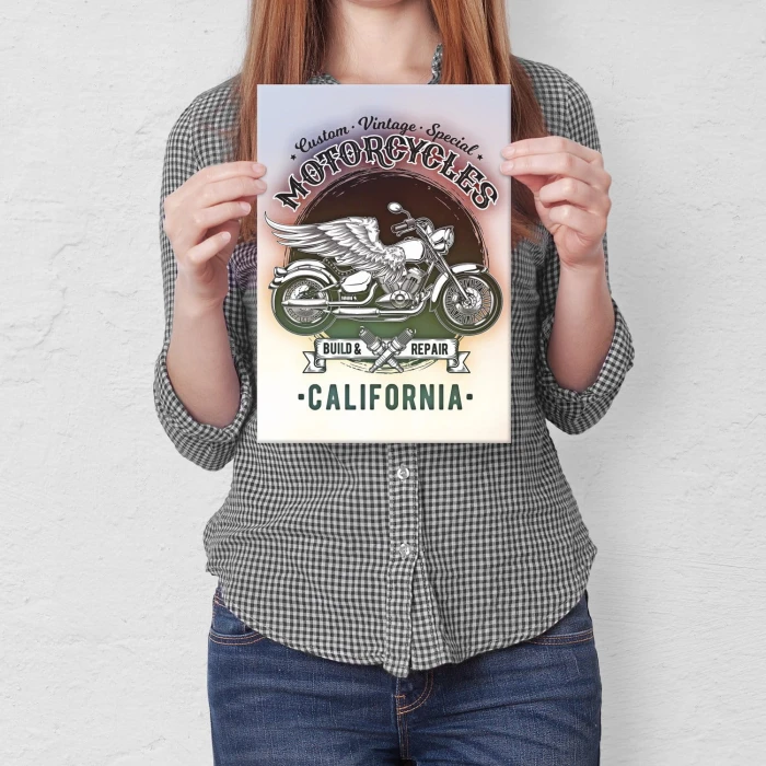 Plakat metalowy California motorcycles Prezent