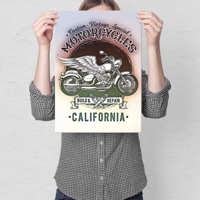 Plakat metalowy California motorcycles Prezent