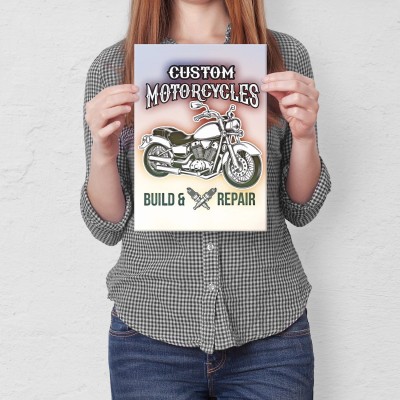 Plakat metalowy Custom motorcycles Prezent