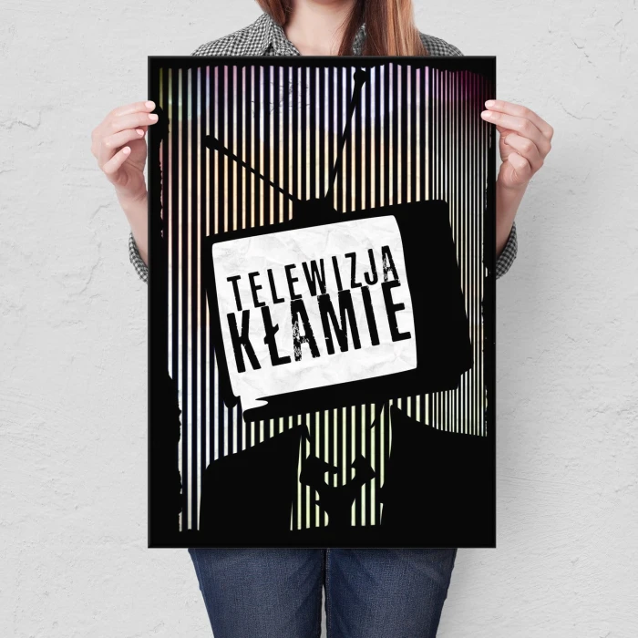 Plakat metalowy Telewizja kłamie Prezent