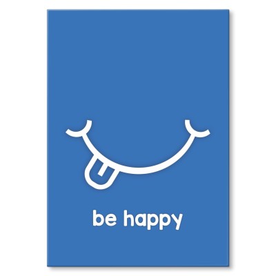 Plakat metalowy Be happy blue Prezent
