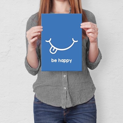 Plakat metalowy Be happy blue Prezent