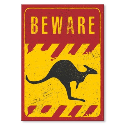 Plakat metalowy Beware kangaroo Prezent