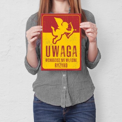Plakat metalowy Uwaga amor Prezent