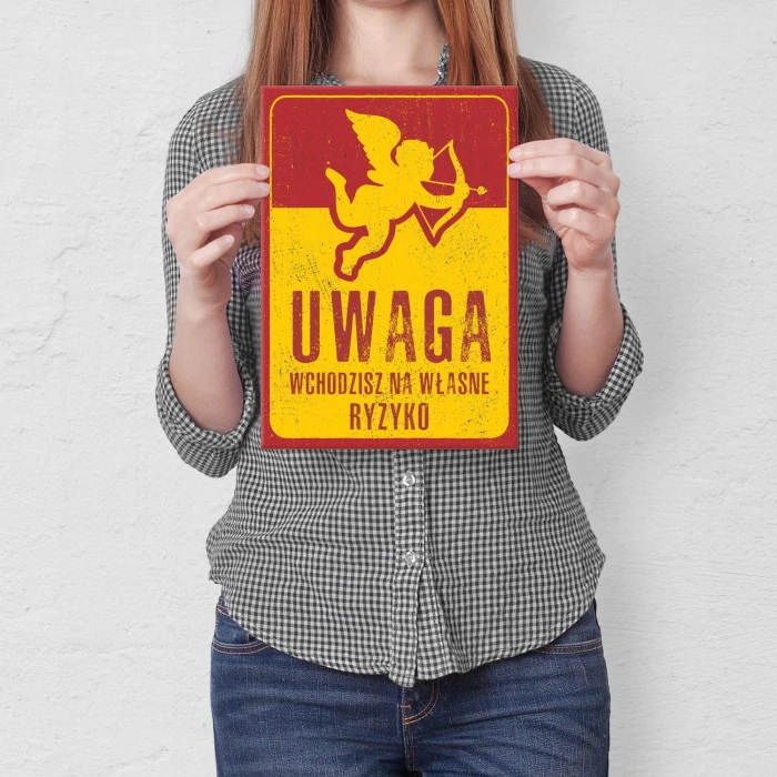 Plakat metalowy Uwaga amor Prezent