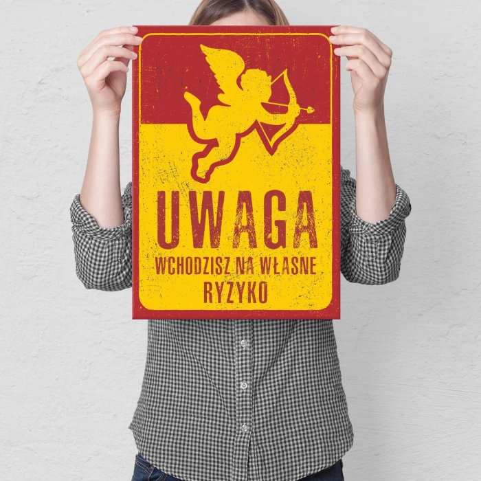 Plakat metalowy Uwaga amor Prezent