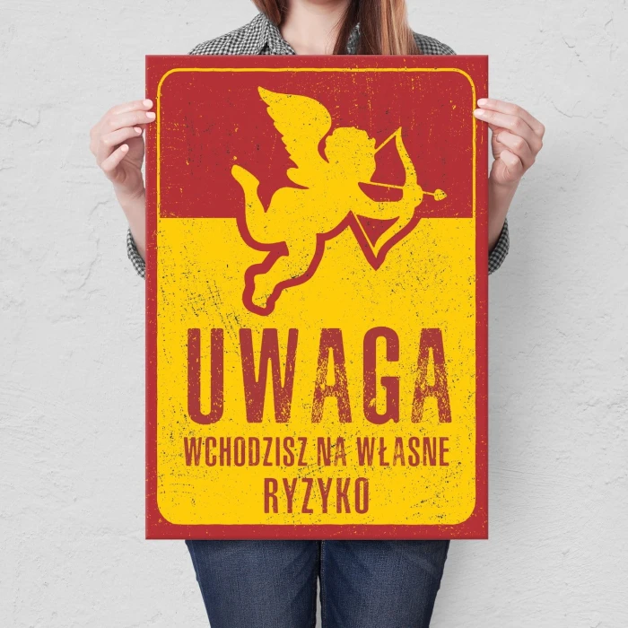 Plakat metalowy Uwaga amor Prezent