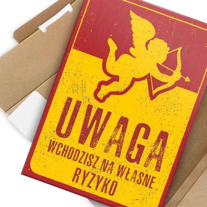 Plakat metalowy Uwaga amor Prezent