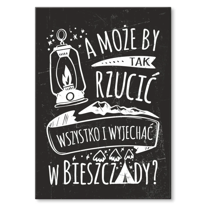 Plakat metalowy Wyjechać w Bieszczady typo Prezent