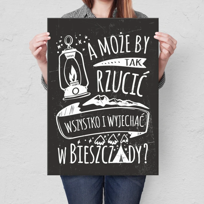 Plakat metalowy Wyjechać w Bieszczady typo Prezent