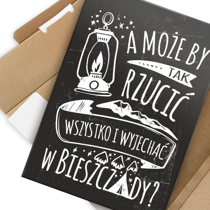 Plakat metalowy Wyjechać w Bieszczady typo Prezent