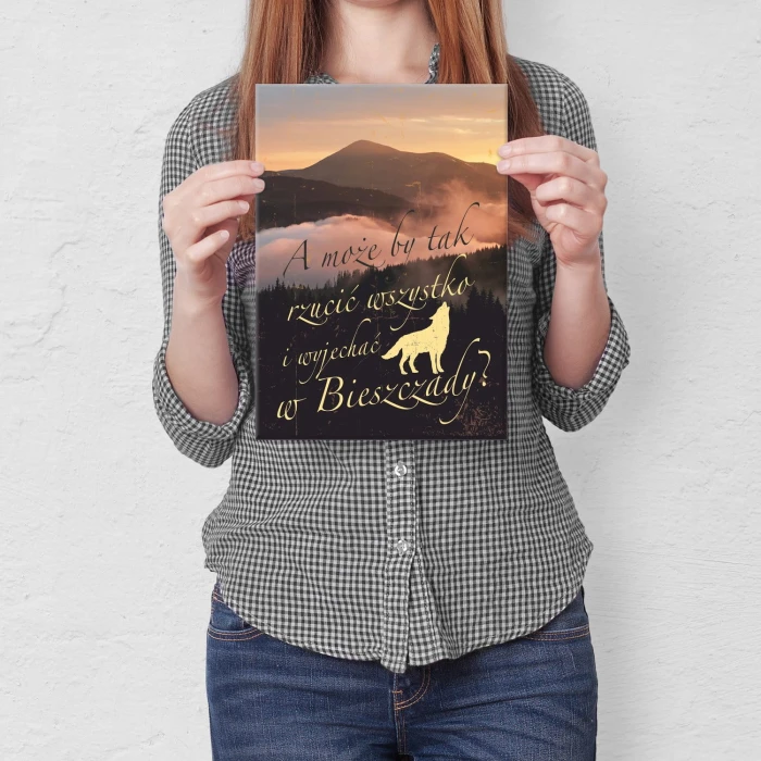 Plakat metalowy Wyjechać w Bieszczady góry Prezent