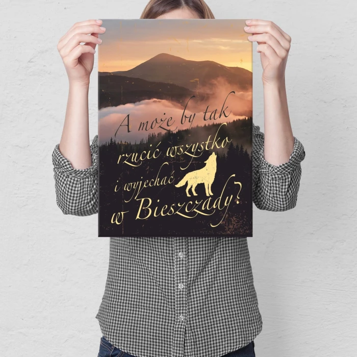 Plakat metalowy Wyjechać w Bieszczady góry Prezent