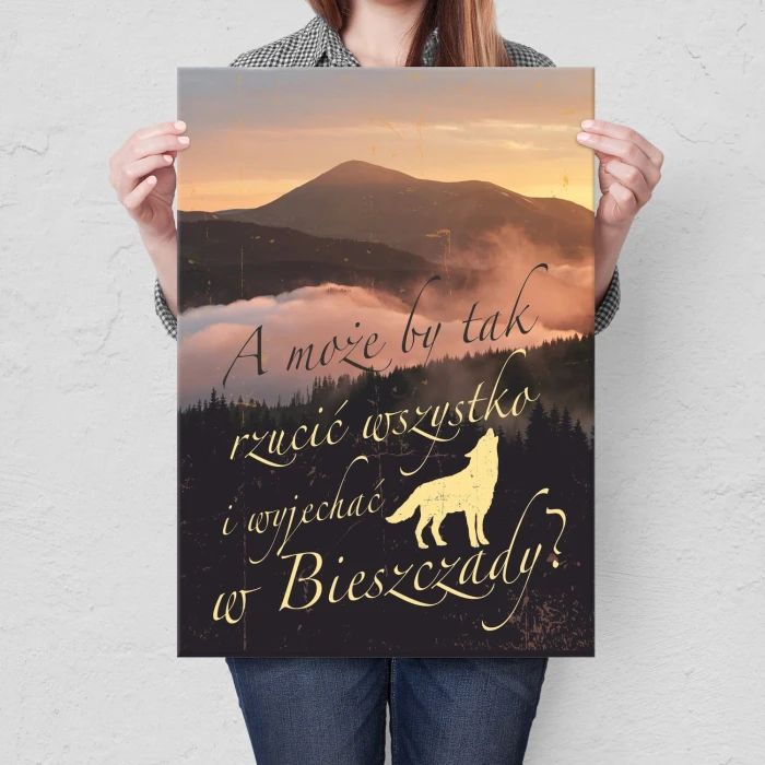 Plakat metalowy Wyjechać w Bieszczady góry Prezent