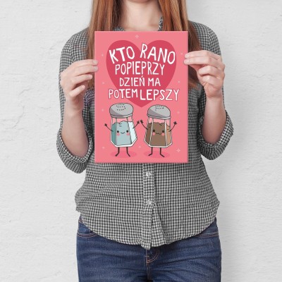 Plakat metalowy Kto rano popieprzy Prezent